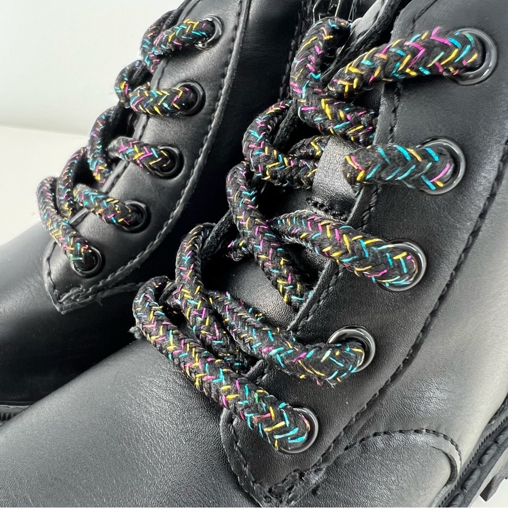 Old Navy Faux-Leather Side-Zip Black Boots Toddler Girls XS Black Sparkle Laces - Picture 2 of 13